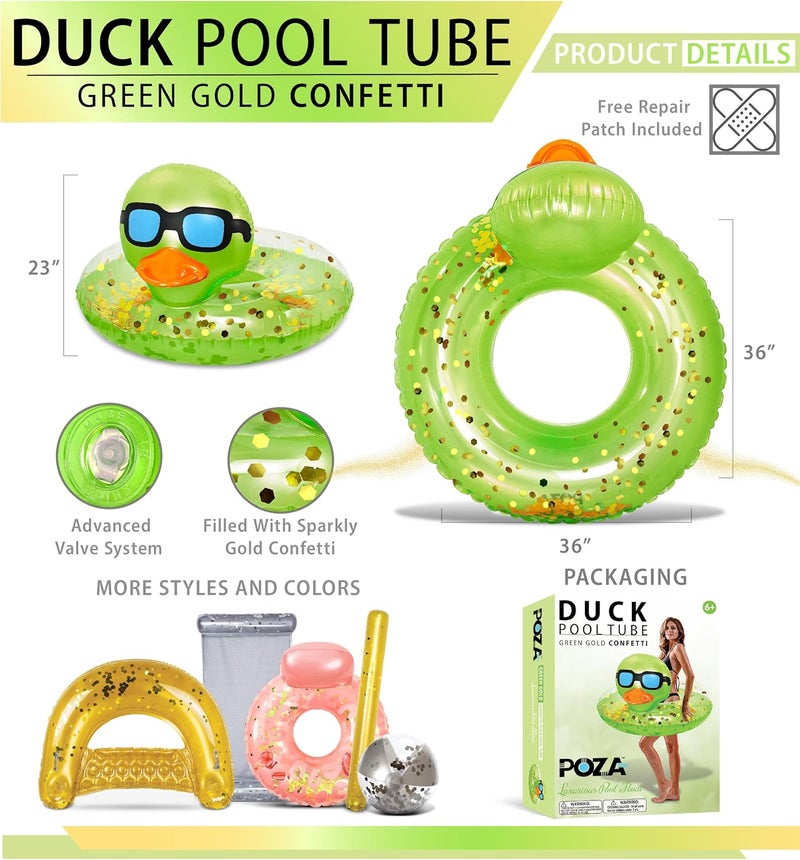 POZA Inflatable Duck Pool Float Tube- Heavy Duty Vinyl UV Resistant Confetti Pool Duck Floatie, Animal Pool Float Swim Ring Pool Inflatables for Kids and Adults for Beach, Party, Vacation - Image 2